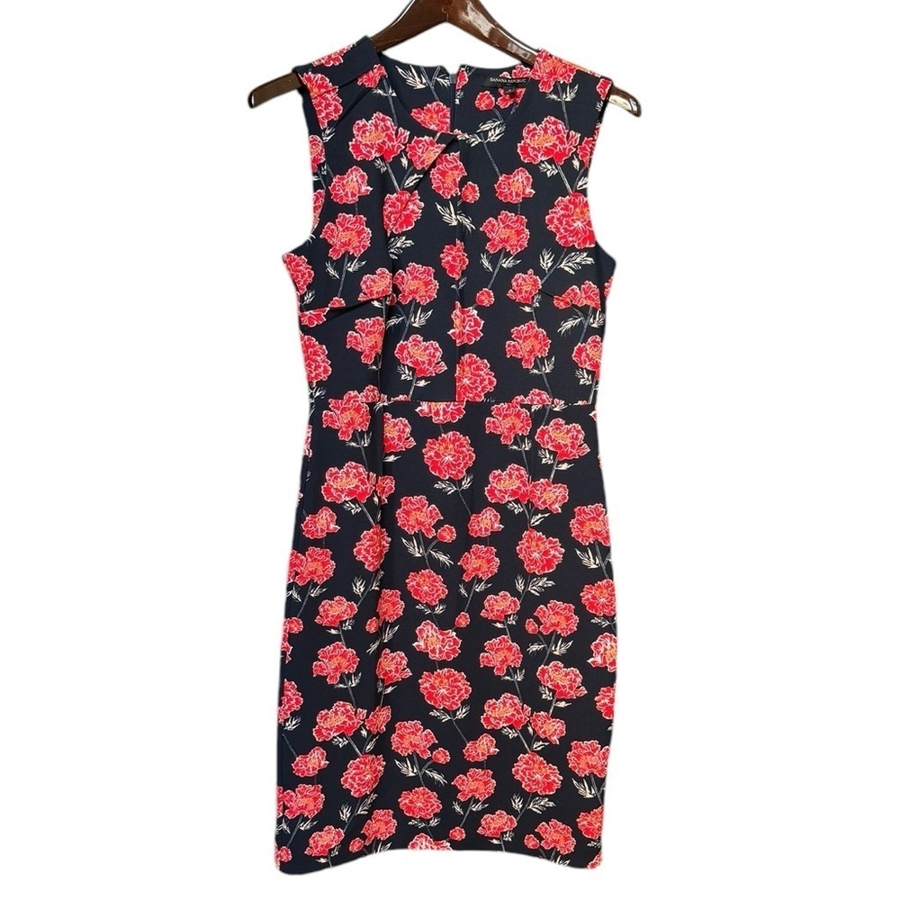 Banana Republic Navy Blue Floral MidI Sheath Dress Poppy Print | Women’s Size 6 - Picture 2 of 13